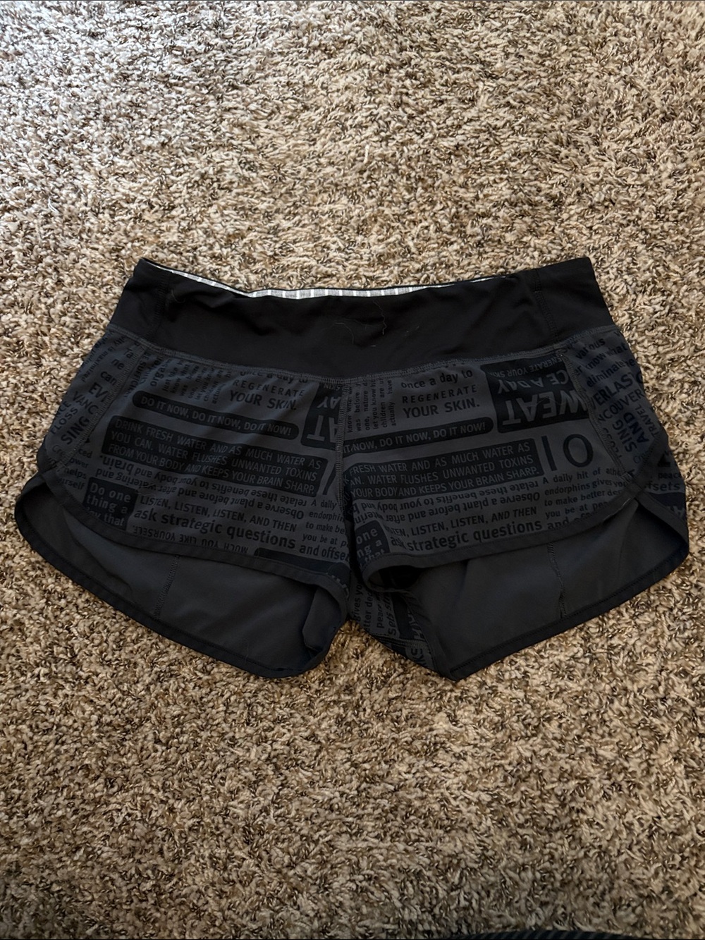 lululemon athletica Black Text-Print Running Shorts